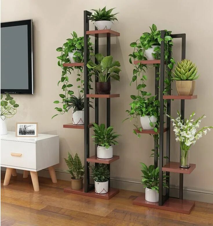 Полка для цветов в интерьере Orchid shelf of green lotus, living room bedroom flower shelf, multi storey indo