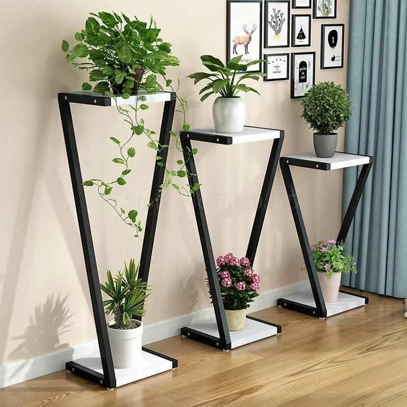 Multi-Tiered Plant Stand Planta de decoração interior, Salas de estar de madeira