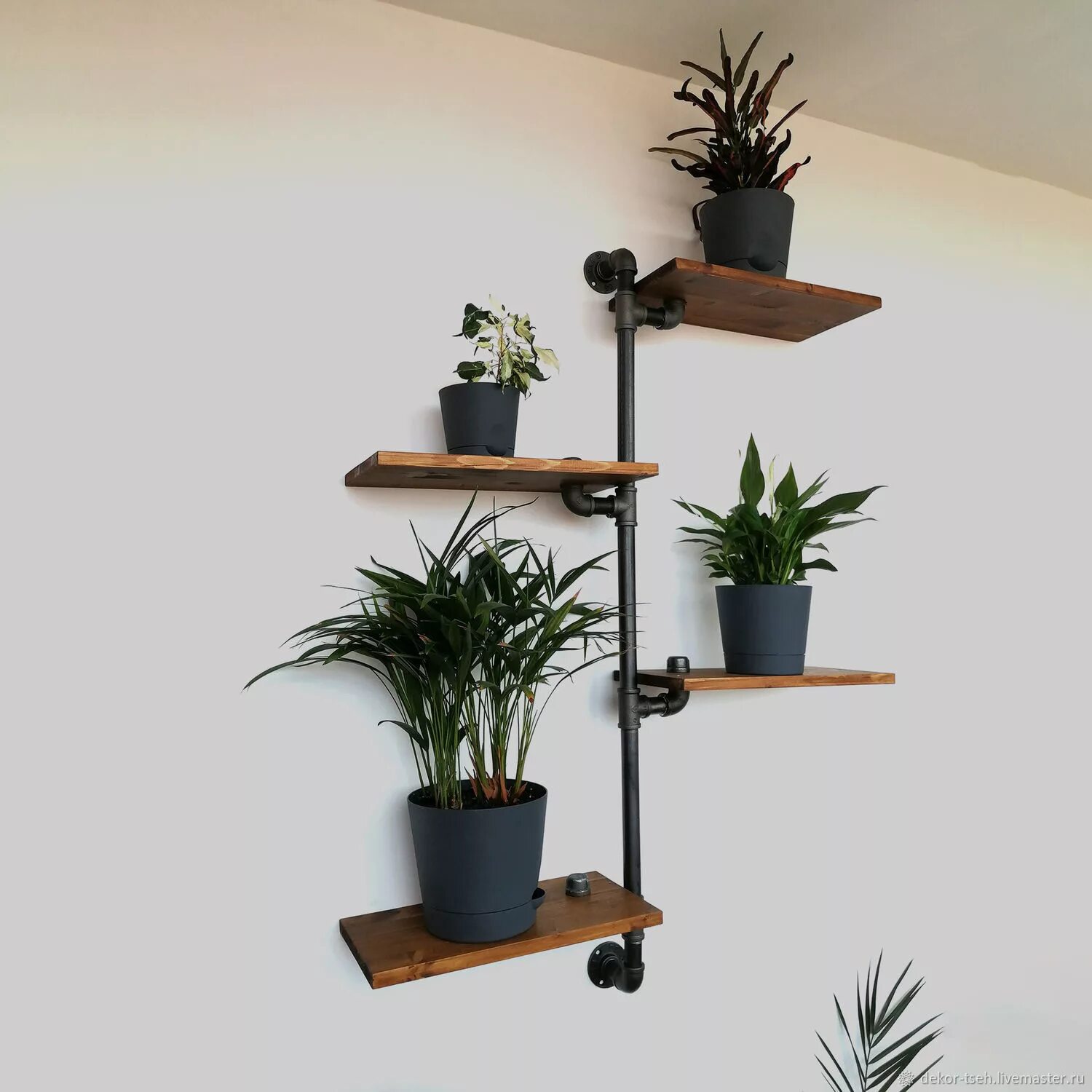 Полка для цветов в стиле лофт Copy of Copy of Industrial style wall shelves made of wood and pipes - купить на