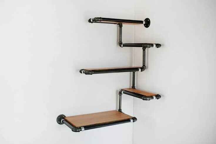 Полка из трубы фото Pipe Wall Shelf With Wood Shelves Custom Pipe Shelving Made to Order Corner Shel