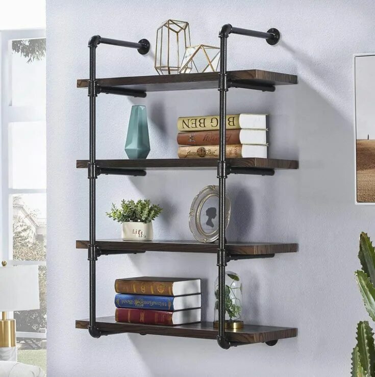 Полка из трубы фото Homissue 4-Shelf Rustic Pipe Wall Shelves, 31.5-Inch Vintage Industrial Wall She