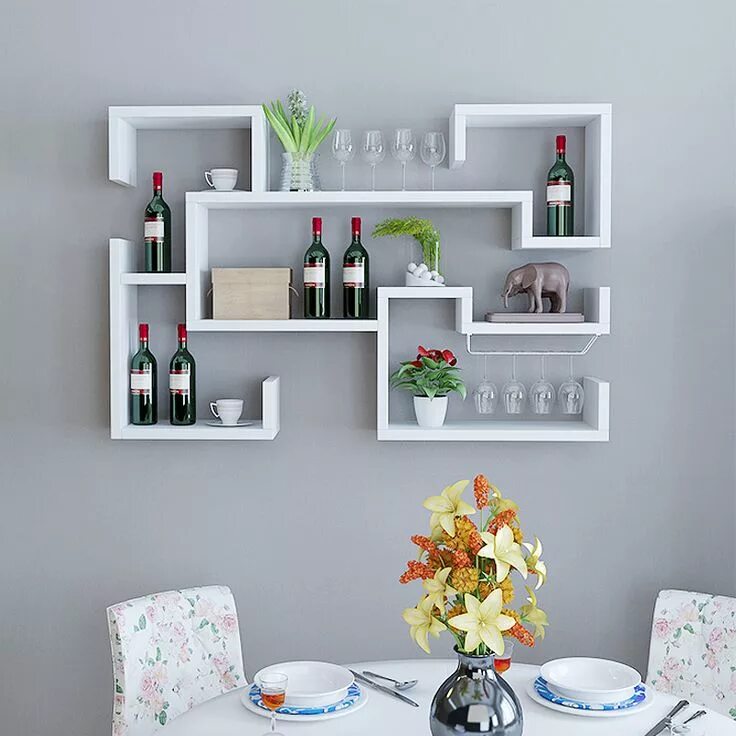 Полка на стену декор White Floating Wine Rack Furniture design living room, Wall shelves design, Wall