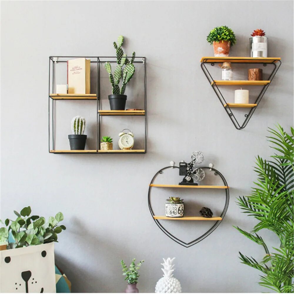 Полка на стену декор Modern Wall Iron Hanging Holder Small Metal Storage Rack Books Vase Home Living 