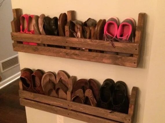 Полка под обувь своими руками фото Pallet Shoe Rack / Wall Shoe Rack / Rustic Shoe Rack / Shoe Rack / Wooden Shoe R