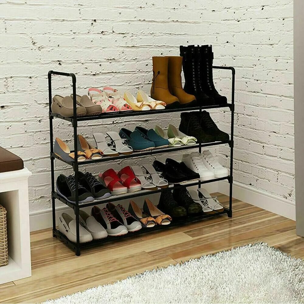 Полка под обувь в прихожую фото 4 Tier Shoe Rack Shoe Tower Shelf Shoe Storage Organizer Cabinet Holds 16 Pairs 