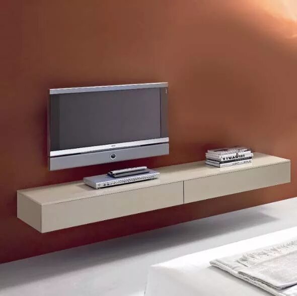 Полка под телевизор на стену фото floating tv wall mount +shelves (orange wall and birch shelves) Wall mounted tv 