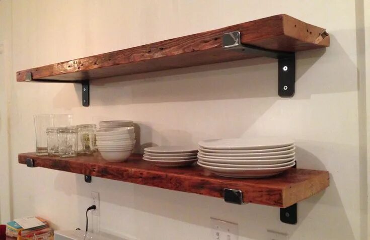 Полка самоделка One Reclaimed Wood Shelf 48" x 11" with Two Handcrafted Metal Shelf Brackets by 