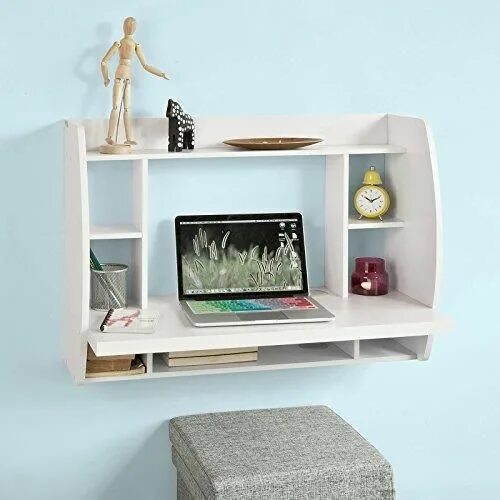 Полка стол фото цены Small Writing Office Desk Wall Mounted Floating Computer Workstation White Table