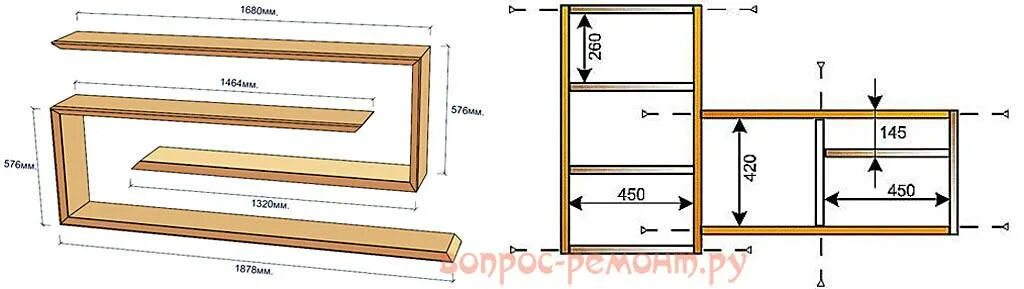 Полка своими руками схема Как сделать полки своими руками: виды, чертежи, расчет материала