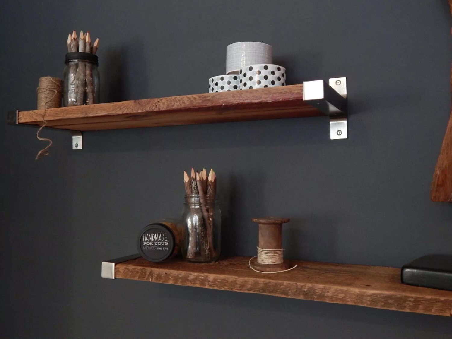 Полка в стиле лофт дерево Salvaged Barn Wood Shelving with Modern by MidwestSalvageStudio, $42.00 Wood she