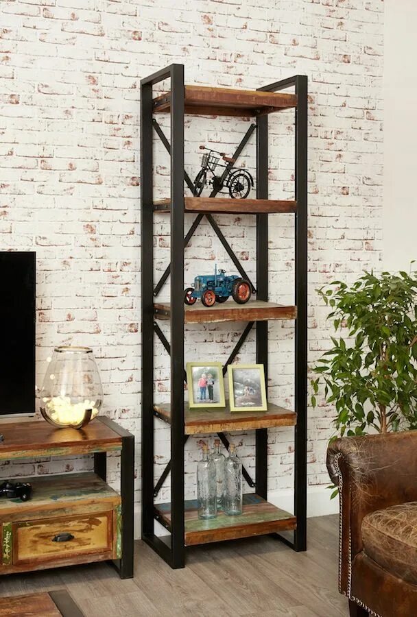 Полка в стиле лофт напольная Java Alcove Industrial Bookcase Reclaimed Boatwood Open Back Urban Loft Style Mu