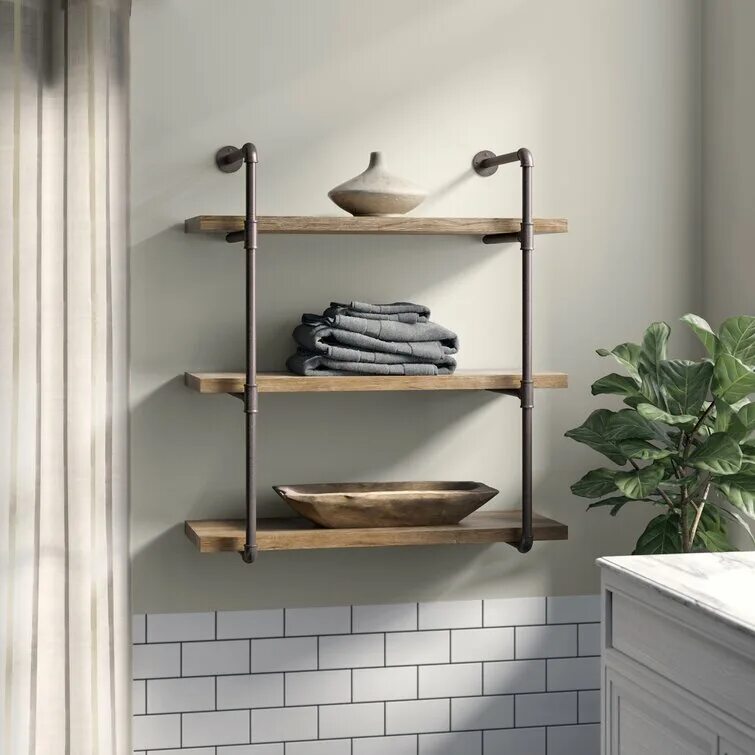 Полка в ванну в стиле лофт Budget-Wise Danya B Two-Tier Ledge Shelf Wall Organizer with Five Hanging Hooks 