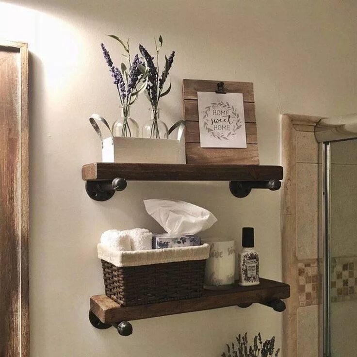 Полка в ванную в стиле лофт 40+ Floating Shelf Ideas Built With Industrial Pipe Floating shelves bathroom, F