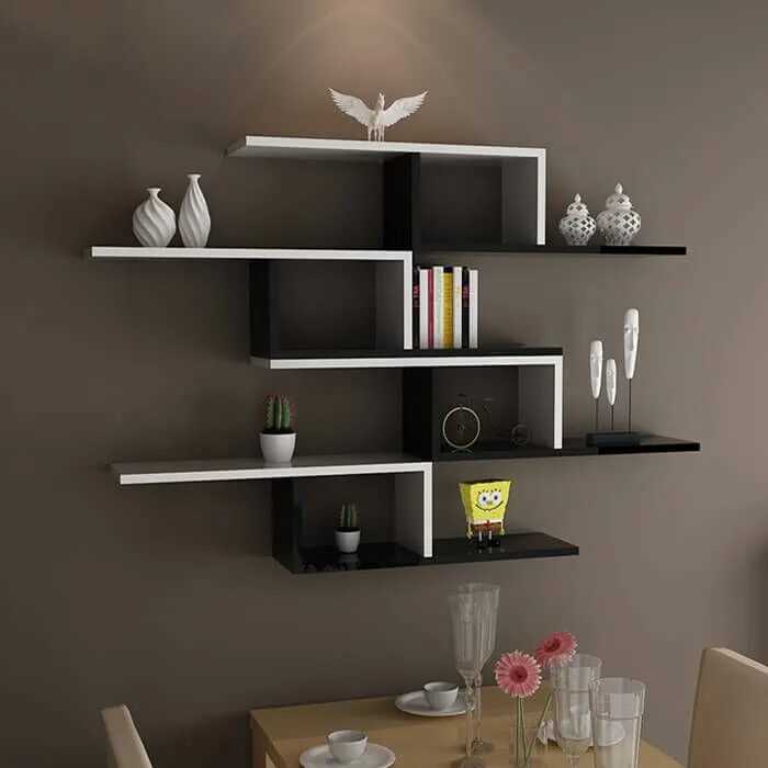 Полки дизайн фото idea-L-shaped-floating-wood-shelf Wall shelf decor, Wall shelves design, Wall sh