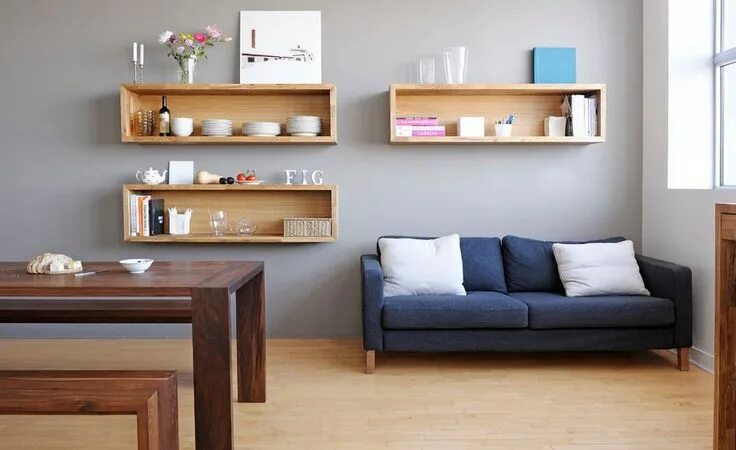 Полки дизайн фото Wall-Mounted Box Shelves - A Trendy Variation On Open Shelves Estantes da sala d