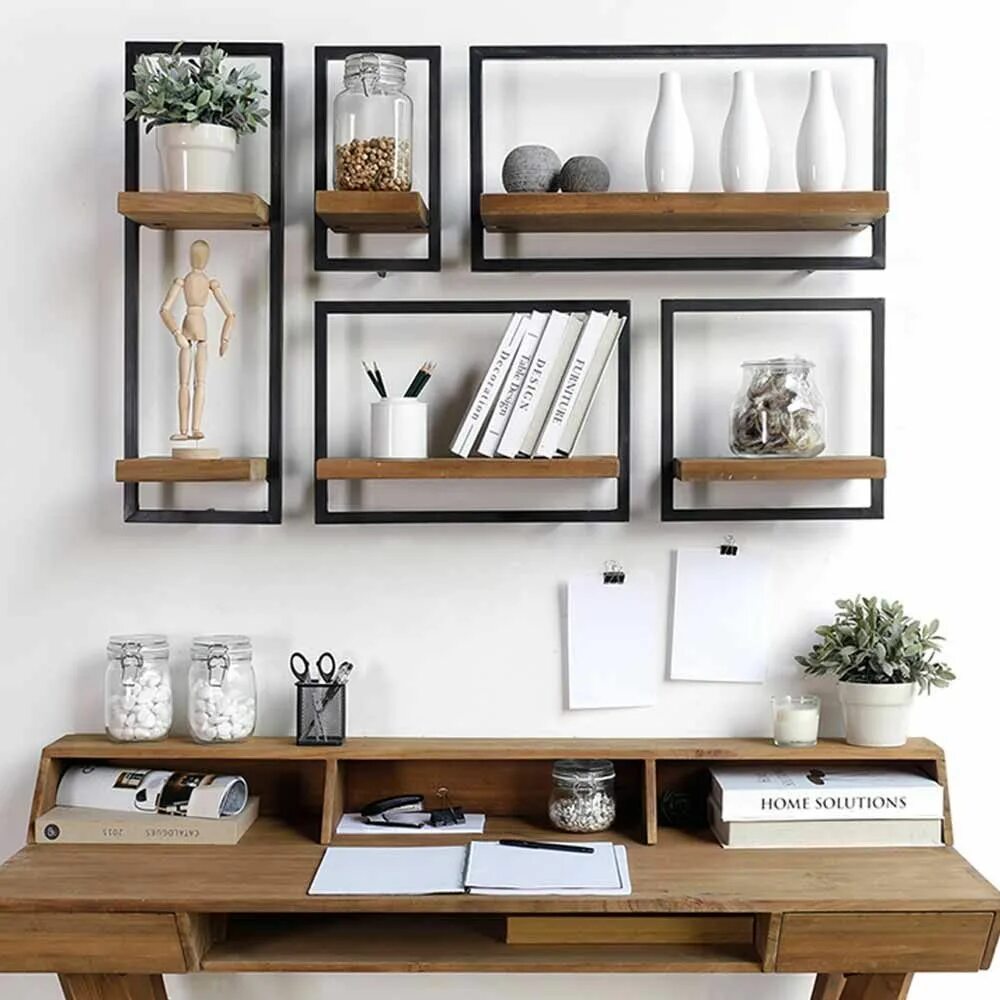 Полки дизайн интерьер Etagère murale SHELFMATE originale en teck et en métal recyclés 20cm Décoration 