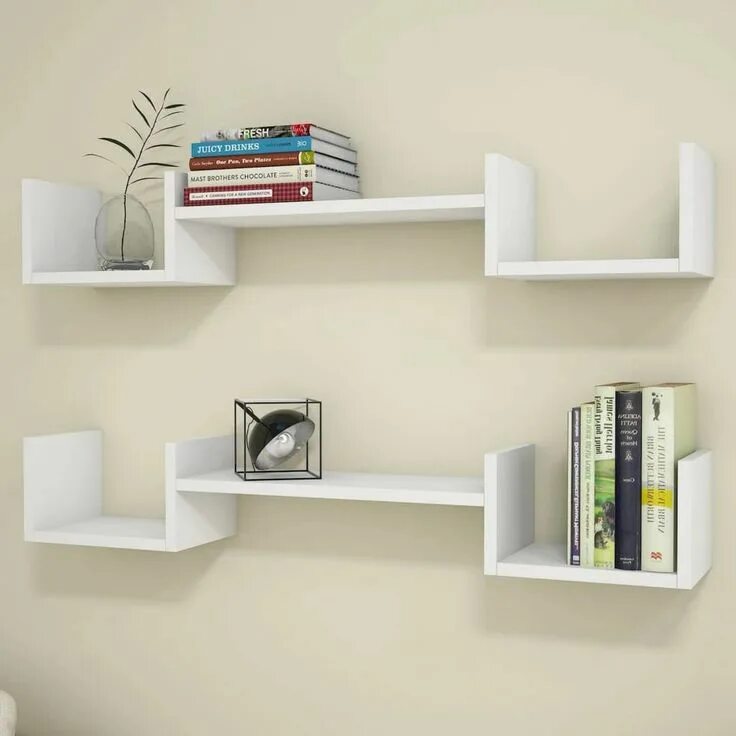 Полки для книг на стену фото Homemania Wandregal Life 107,2x22x17 cm Weiß Design scaffali, Scaffali per camer