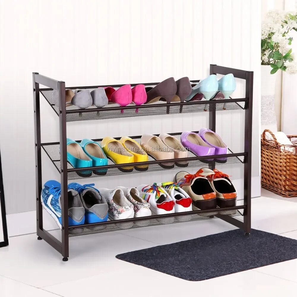 Полки для обуви фото цены 3 Tiers Stackable Metal Mesh Shoes Rack And Storage Rack - Buy 3 Tiers Shoes Rac