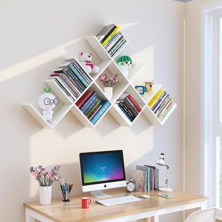 Полки для школьного стола фото Fashion White Wall Mount Floating Bookshelves Idee camera da letto ikea, Idee ar