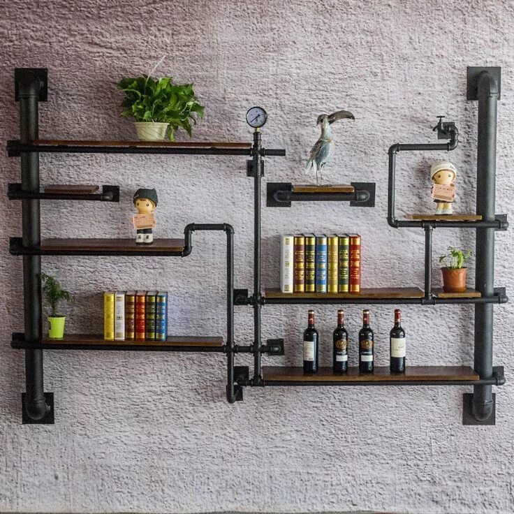 Полки из трубы в лофт стиле Industrial-water-moving-shelves-shelves-clothing-rack-wine-rack-wine-shelves-dis