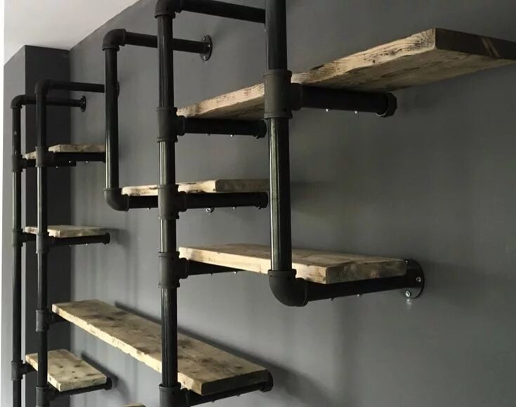 Полки из трубы в лофт стиле Wall Mounted Shelves - Steel Roots Design Shelves, Wall mounted shelves, Garage 