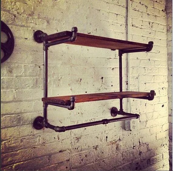 Полки из трубы в лофт стиле The Ridgewood Double Hanging Shelf Wooden wall shelves, Glass shelves, Hanging s