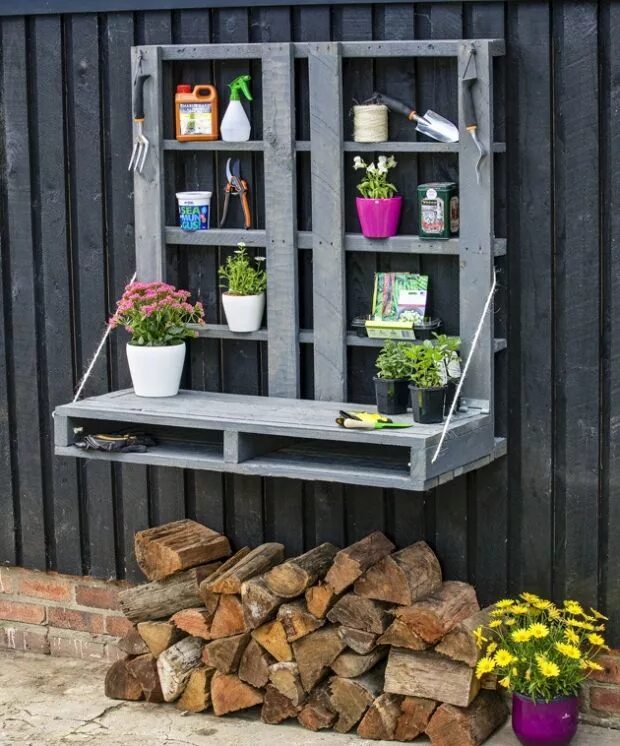 Полки на дачу фото Pallet Potting Bench Ideas Outdoor pallet projects, Pallets garden, Pallet furni