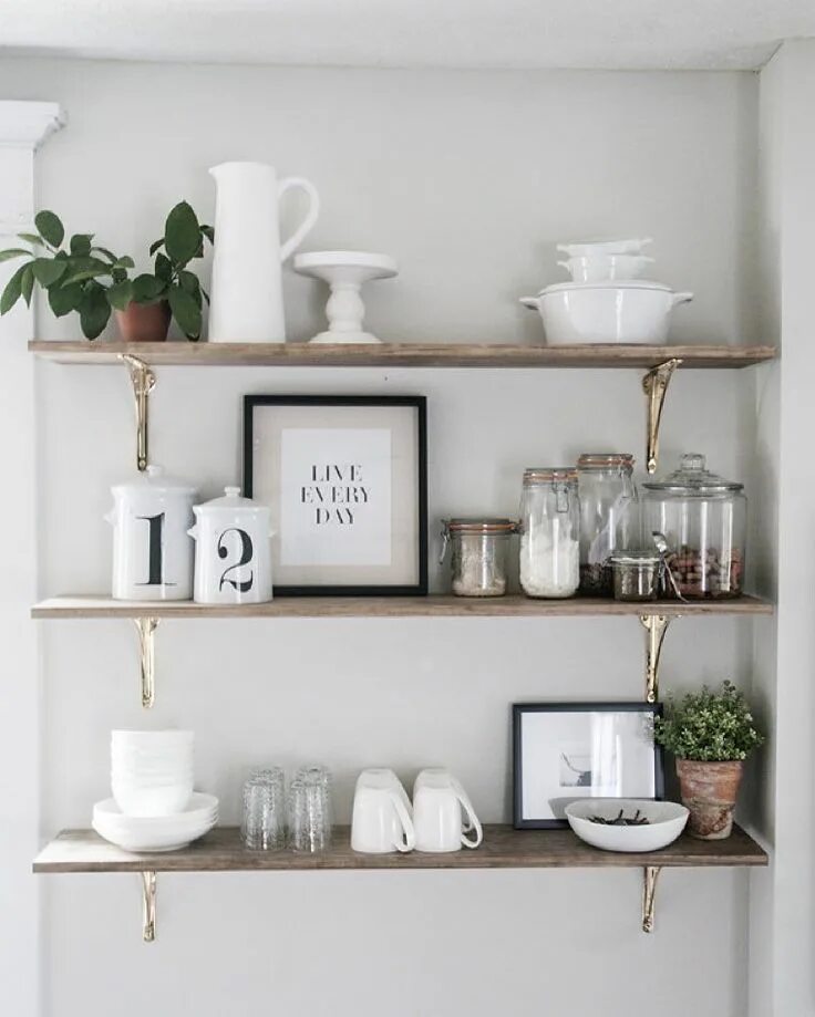 Полки на стену в интерьере кухни Open shelving styled like a pro by @earnesthomeco including our Arched Shelf Bra