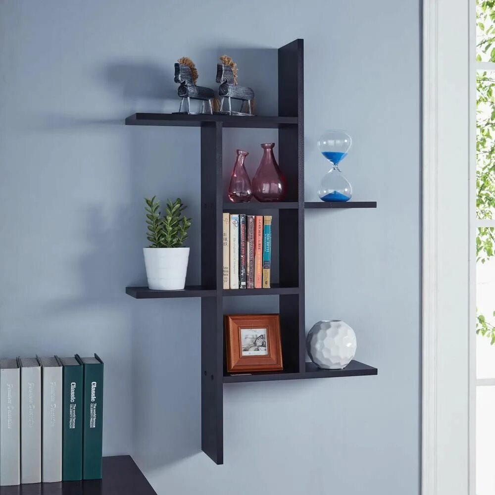 Полки на стену в прихожую фото DANYA B Cantilever Black MDF Floating Wall Shelf XF160708BK - The Home Depot Uni