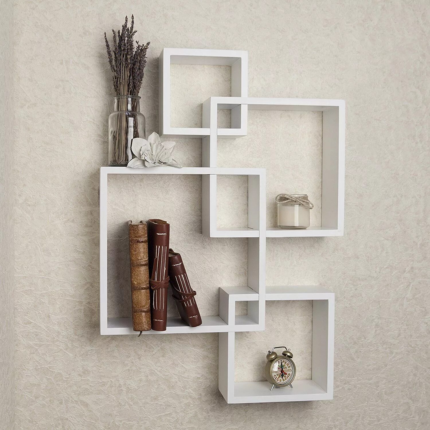 Полки на стену в прихожую фото Danya B. Decorative Wall Mount Floating Intersecting Cube Accent Wall Shelf (Whi