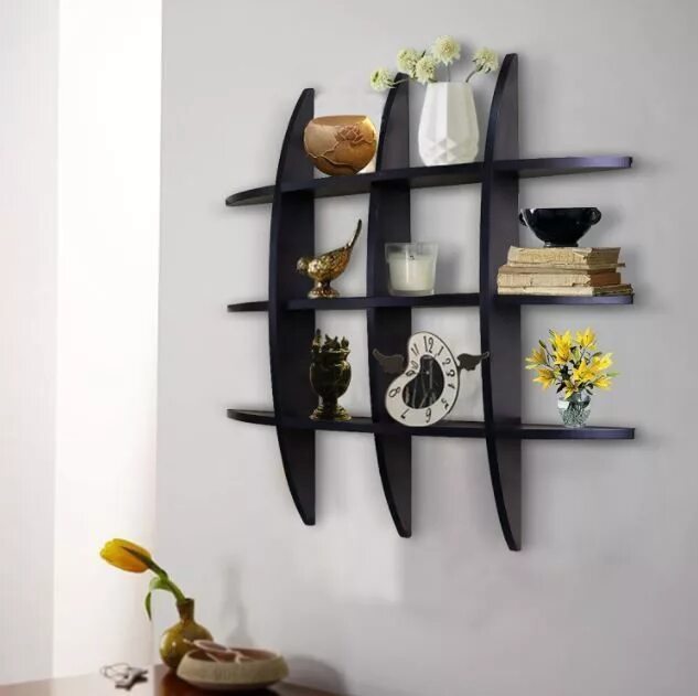 Полки на стену в прихожую фото Display Shelf for Collectibles Wood Wall Shelves Grid Storage Ledge Photo Frame 