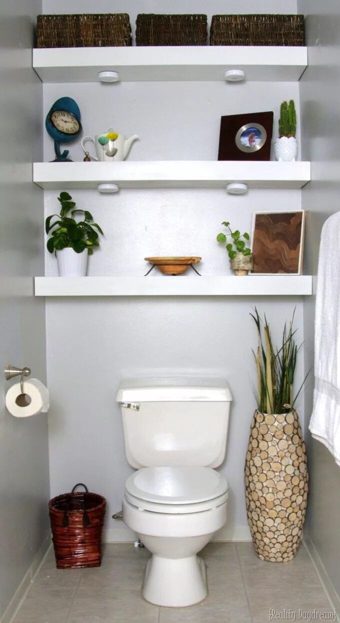 Полки над унитазом в туалете фото How to Build DIY Floating Shelves Reality Day Dream Shelves above toilet, Toilet