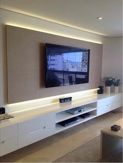 Полки под телевизор в гостиной фото Sala tv Living room tv wall, Trendy living rooms, Living room decor