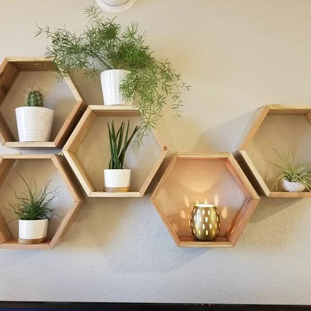 Полки соты в интерьере кухни фото Set of 6 Medium 2 Deep Hexagon Shelves, Honeycomb Shelves, Floating Shelves, Geo