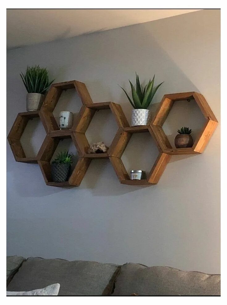 Полки соты в интерьере кухни фото Honeycomb Shelves / Geometric Shelf / Floating Shelves / Etsy #wooden #hexagon #