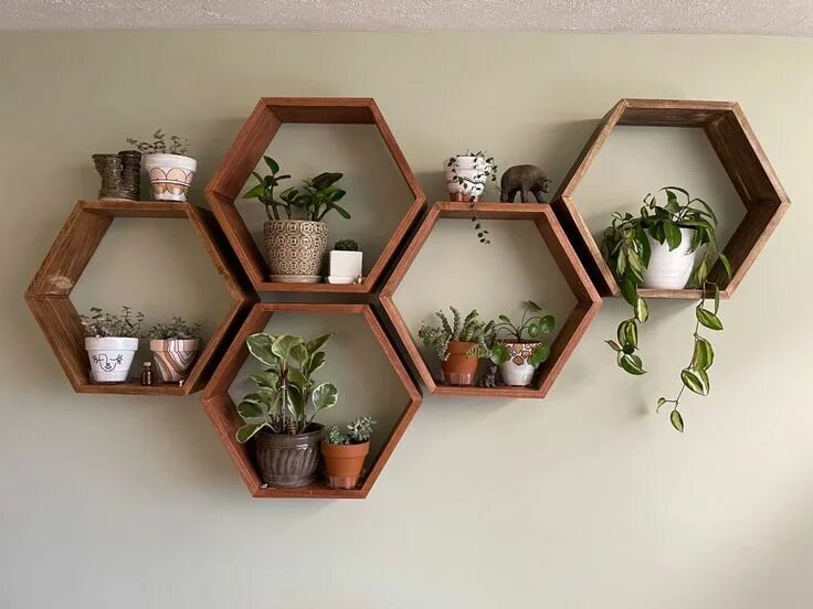 Полки соты в интерьере кухни фото Extra Large Hexagon Floating Shelves Set of 4 - Honeycomb Shelves - Octagon Shel