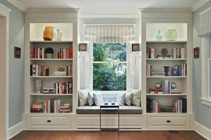 Полки у окна фото built-in Bookshelves DIY Ideas Pinterest Window seat design, Home office design,