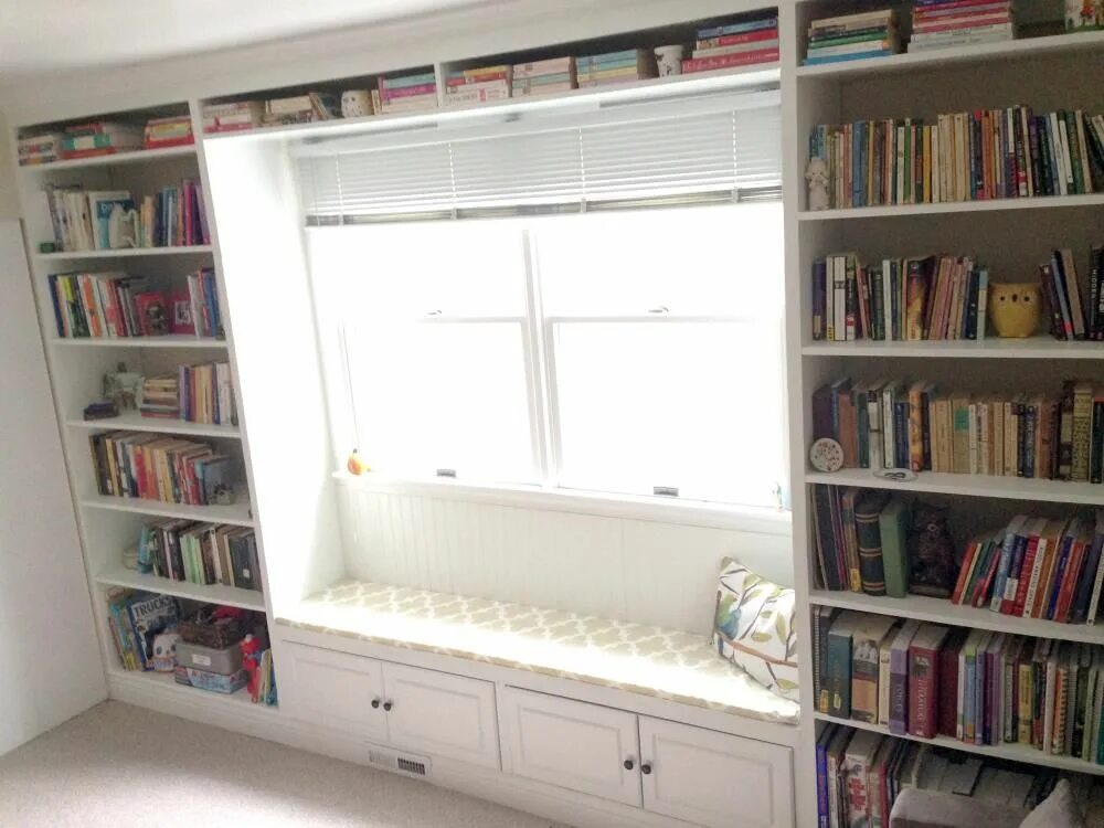 Полки у окна фото DIY Built-In Bookshelves How to Build a Window Seat Bookcase Tutorial Floor to c