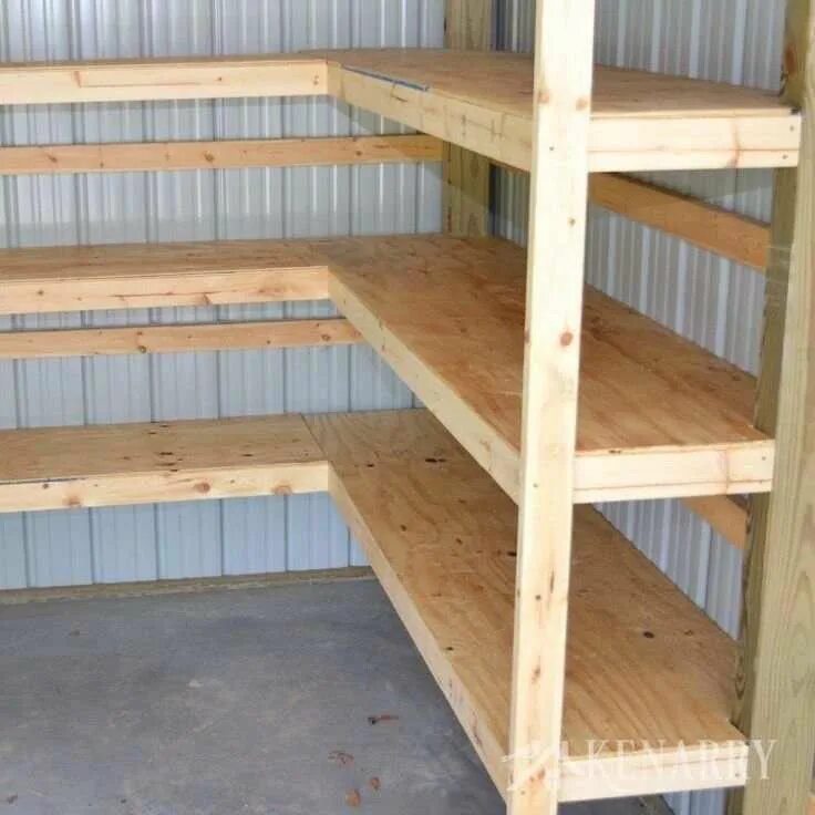 Полки в бытовке планировка фото small woodworking project plans Garage storage shelves, Barn storage, Diy corner