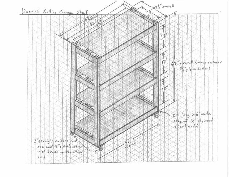 Полки в гараж своими руками чертежи Dustins Rolling Garage Shelf Sketch Garage storage shelves, Garage shelf, Shelve