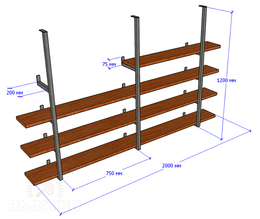 Полки в гараж своими руками чертежи Металлический стеллаж с деревянными полками для гаража своими руками Строительны
