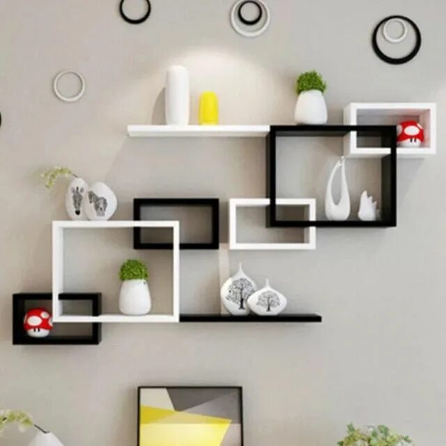 Полки в интерьере гостиной на стену современные Wall shelf hanging cabinet wall hanging living room TV background wall free punc