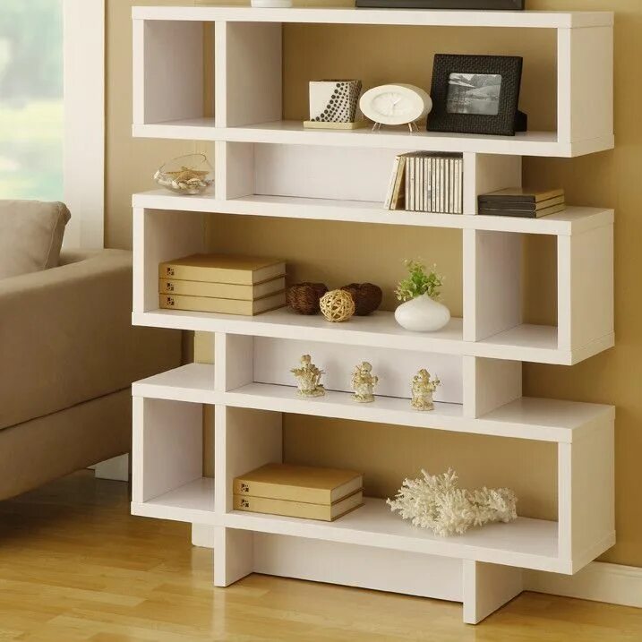 Полки в комнату фото и цены Hokku Designs Celio Three-Tier Bookcase / Display Cabinet in Matte White Living 