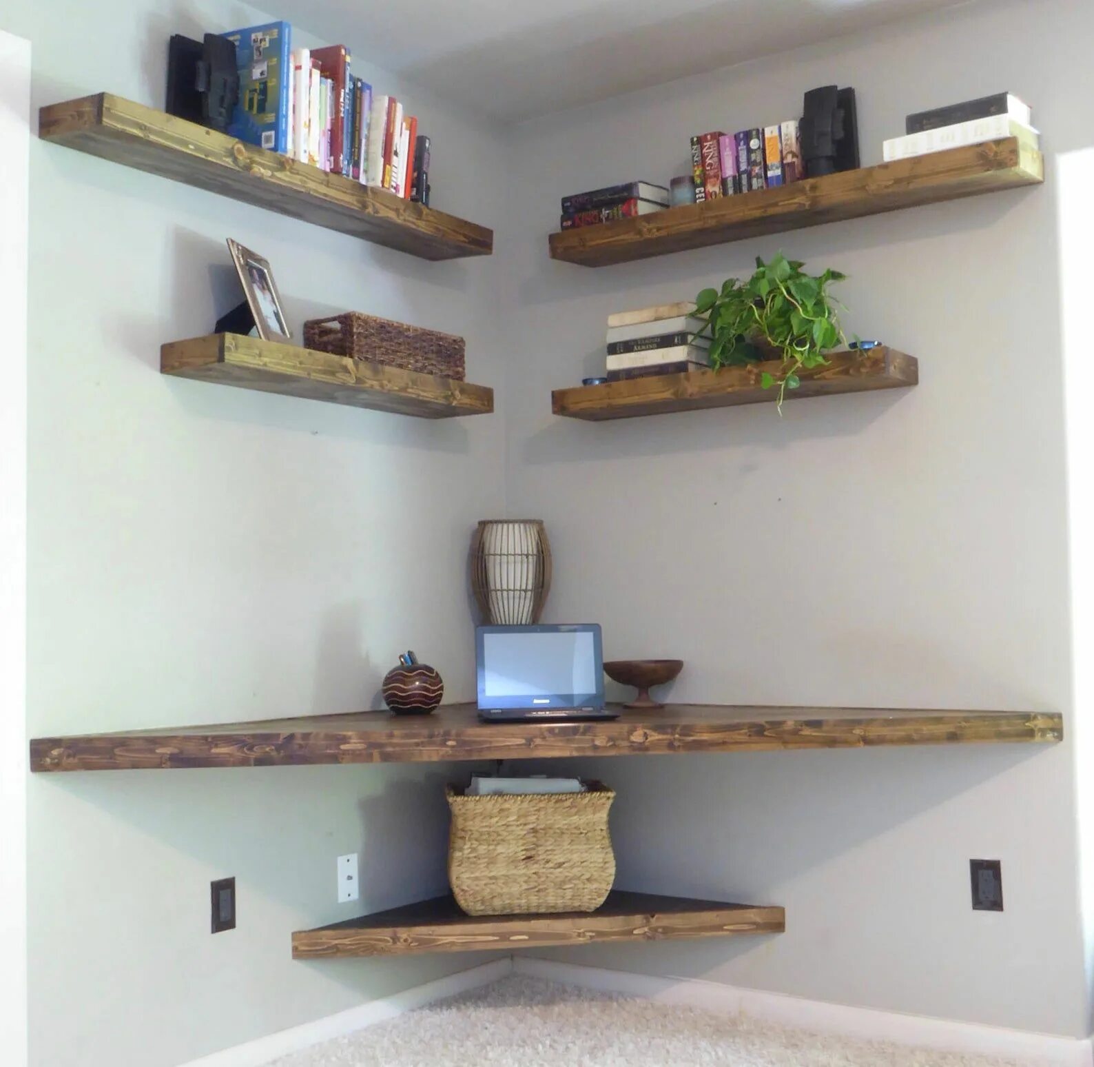 Полки в квартире фото Floating Corner Desk/ Modern Corner Desk/ Floating Shelves/ Etsy Decorating shel