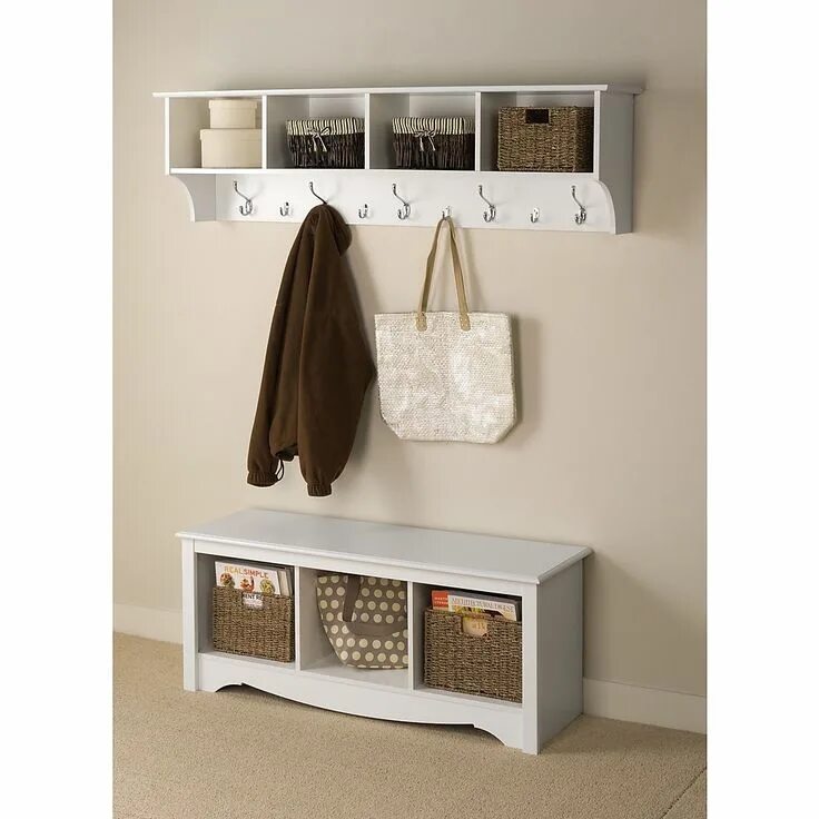 Полки в прихожую настенные в интерьере Prepac ™ Wide Hanging Entryway Shelf, 60" x 11.5", White Staples Hanging entrywa