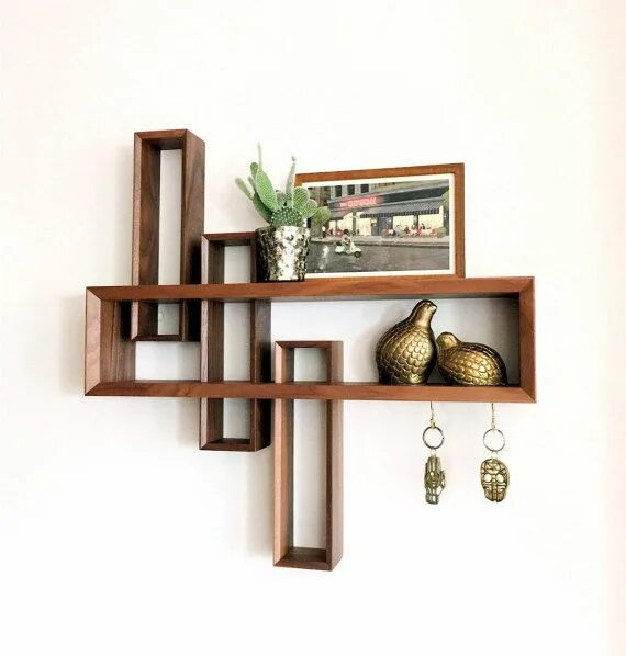 Полки в прихожую настенные в интерьере Entryway Organizer // Mid-century Modern // Handmade // Solid walnut // Shelf //