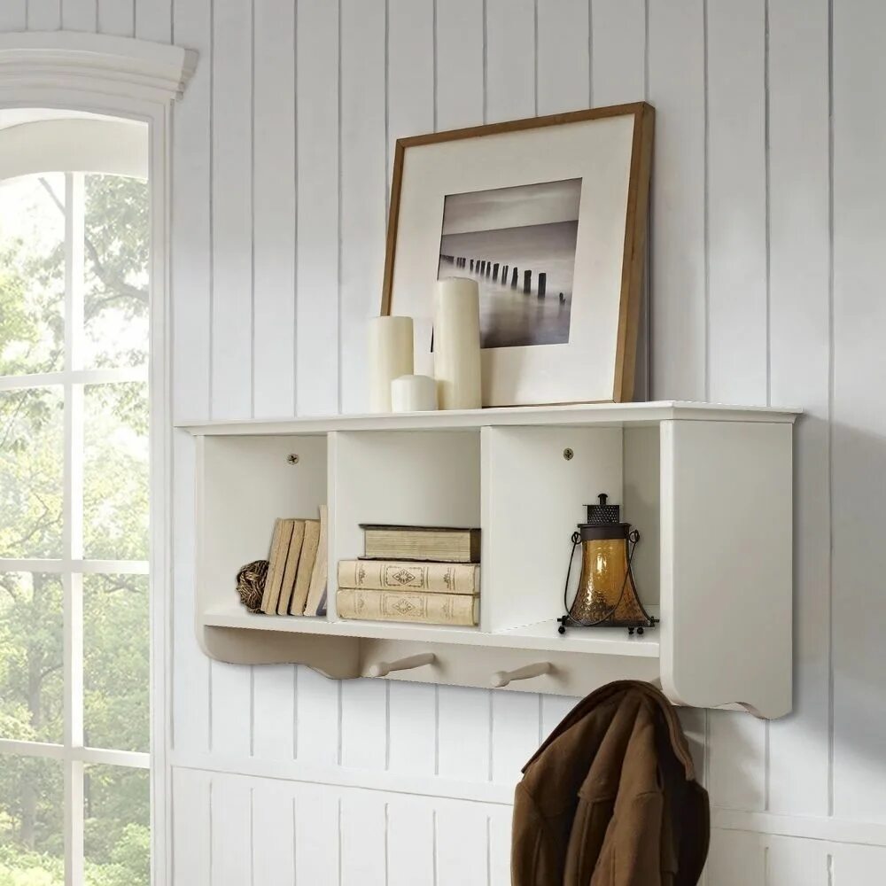 Полки в прихожую настенные в интерьере Wooden Rack Shelf Wall Mounted Unit 3Robe Hook Storage Coat Home Bathroom White 