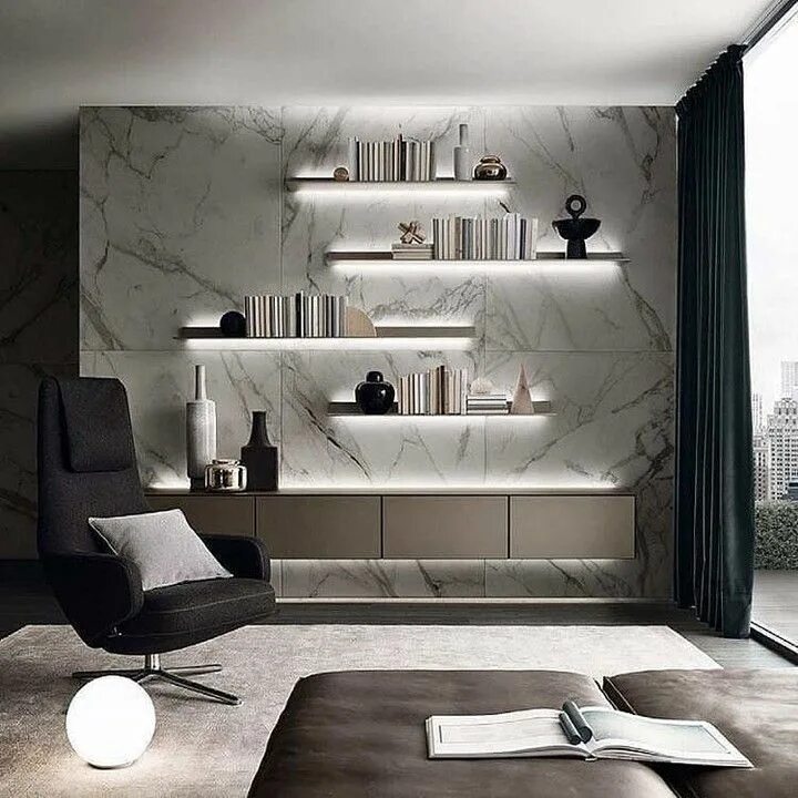 Полки в современном интерьере Daily inspiration ☺ . . Via: @luxclusivehouse . . #art #interiors #livingroom #d