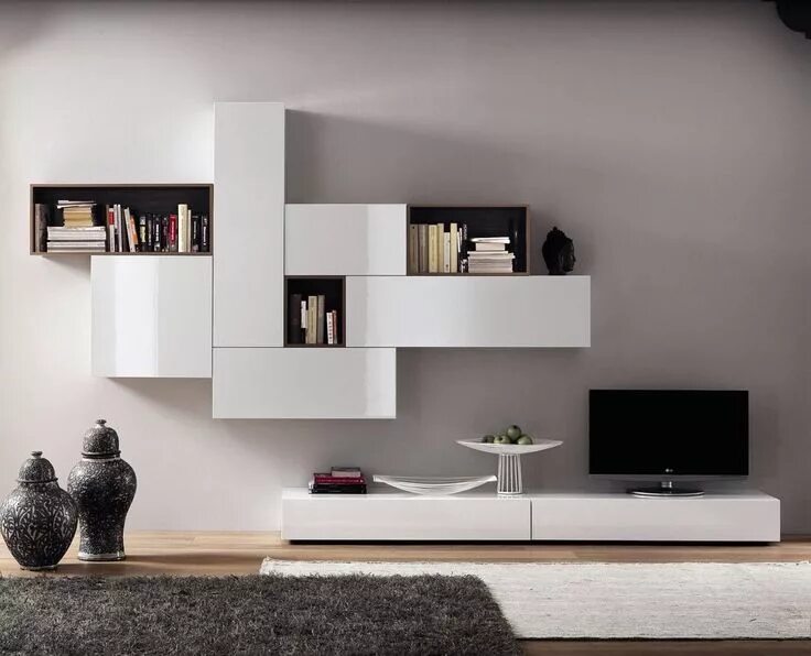 Полки в стене фото современный стиль Cube modern white wall unit... Living room wall units, Living room furniture ins