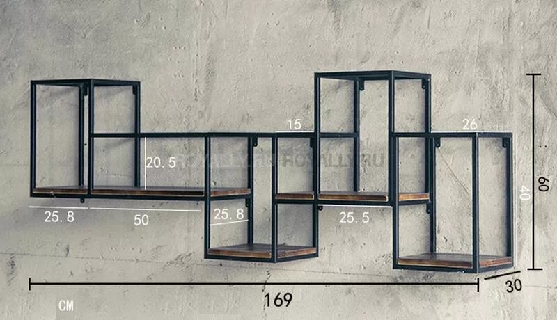Полки в стиле лофт настенные металлические Полка настенная в стиле Лофт R51-10